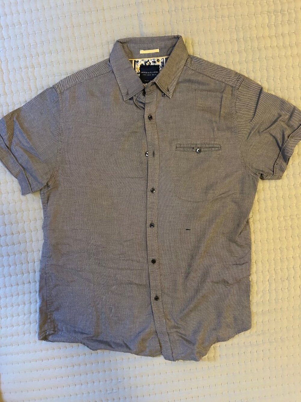 Denim & Flower Ricky Singh Grey Short Sleeve Shirt S
